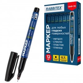 Маркер для любых гладких поверхностей, пленок, стекла, металла, ЧЕРНЫЙ OHP-70, строительный, тонкий наконечник 0,7 мм, RABBITEX, 152658