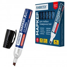 Маркер перманентный строительный для ЛЮБЫХ поверхностей металл, дерево, стекло, пластик, бетон HEAVY DUTY, ЧЕРНЫЙ 3-7мм, RABBITEX, 152659