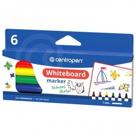 Маркеры стираемые для белой доски НАБОР 6 ЦВЕТОВ CENTROPEN "Dry-Wipe", 1-2 мм, 2507/6, 525070601