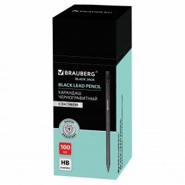 Карандаш чернографитный BRAUBERG, 1 шт., "Black Jack", НВ, с ластиком, черное дерево, корпус черный, 180609