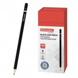 Карандаш чернографитный BRAUBERG, 1 шт., "Touch line", В, корпус черный, заточенный, 180622