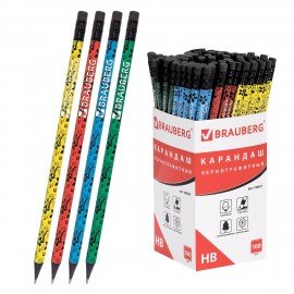 Карандаш чернографитный BRAUBERG, 1 шт., "Fuete", НВ, c ластиком, черное дерево, корпус ассорти, 180634