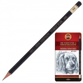 Карандаши чернографитные KOH-I-NOOR, НАБОР 12 шт., "Toison D'or", 8B-2H, без резинки, металлическая коробка, 1912012001PLRU