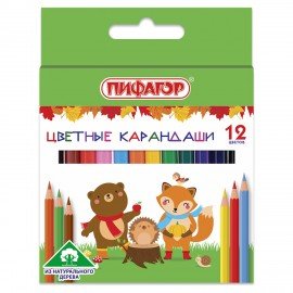 Карандаши цветные ПИФАГОР "МАЛЫШИ-КАРАНДАШИ", 12 цветов, укороченные, шестигранные, натуральное дерево, 181344