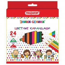 Карандаши цветные ПИФАГОР "ЭНИКИ-БЕНИКИ", 24 цвета, шестигранные, натуральное дерево, 181348