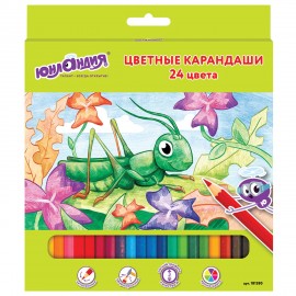 Карандаши цветные ЮНЛАНДИЯ "В ГОСТЯХ У БУКАШЕК", 24 цвета, шестигранные, грифель 3 мм, натуральное дерево, 181380