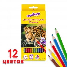 Карандаши цветные ЮНЛАНДИЯ "МИР ЖИВОТНЫХ", 12 цветов, шестигранные, грифель 3 мм, натуральное дерево, 181383