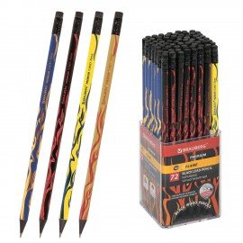 Карандаш чернографитный BRAUBERG "PREMIUM TURKEY", 1 шт., "Flame", НВ, ассорти, дисплей,181565