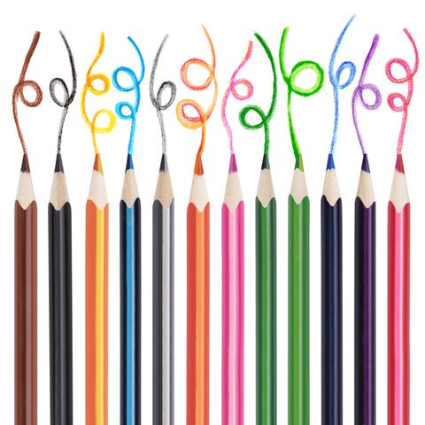 Карандаши цветные с двухцветным грифелем ЮНЛАНДИЯ "МОРСКИЕ ЖИТЕЛИ", 24 цвета, 12 штук, 181587