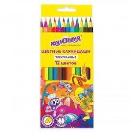 Карандаши цветные ЮНЛАНДИЯ "КАРНАВАЛ", 12 цветов, трехгранные, грифель 3 мм, 181684
