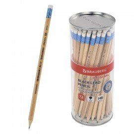 Карандаш чернографитный BRAUBERG "ORIGINAL", 1 шт., HB, с ластиком, некрашеный корпус, 181713