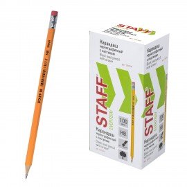 Карандаш чернографитный STAFF "EVERYDAY" BLP-724, 1 шт., НВ, с ластиком, корпус желтый, 181724