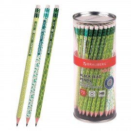 Карандаш чернографитный BRAUBERG "GREEN", 1 шт., HB, с ластиком, пластиковый, ассорти, 181746