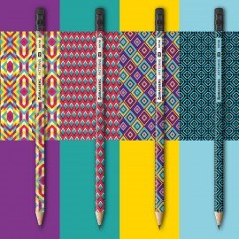Карандаш чернографитный BRAUBERG "PATTERNS", 1 шт., HB, с ластиком, корпус ассорти, 181748