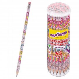 Карандаш чернографитный ЮНЛАНДИЯ "СЛАДКИЕ ИСТОРИИ", 1 шт., HB, с ластиком, корпус с печатью, 181750