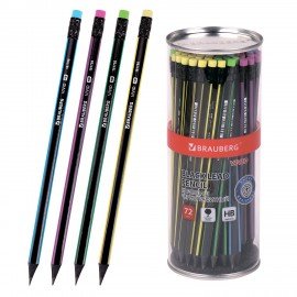 Карандаш чернографитный BRAUBERG "VIVID", 1 шт., HB, с ластиком, корпус ассорти, 181756