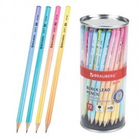 Карандаш чернографитный BRAUBERG "SOFT PASTEL", 1 шт., HB, корпус ассорти, 181768