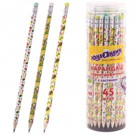 Карандаш чернографитный ЮНЛАНДИЯ "ФРУКТЫ", 1 шт., HB, с ластиком, корпус ассорти, 181777