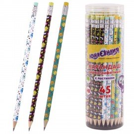 Карандаш чернографитный ЮНЛАНДИЯ "МОНСТРИКИ", 1 шт., HB, с ластиком, корпус ассорти, 181782