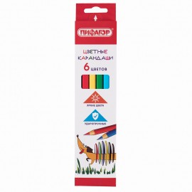 Карандаши цветные ПИФАГОР "Веселая такса", 6 цветов, шестигранные, натуральное дерево, 181805