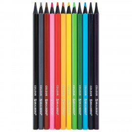 Карандаши цветные BRAUBERG, 12 цветов, шестигранные, грифель 3,3 мм, черное дерево, 181856