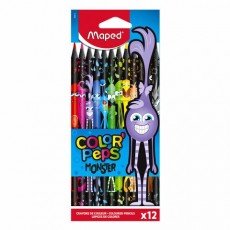 Карандаши цветные MAPED "COLOR PEP'S Black Monster", набор 12 цветов, пластиковый корпус, 862612
