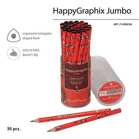 Карандаш чернографитный утолщенный BRUNO VISCONTI "HappyGraphix Jumbo", "Fresh & fruity. Гранат", 4В, 21-0062/04