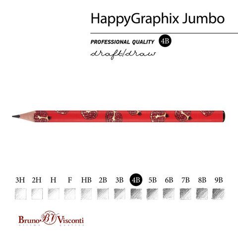 Карандаш чернографитный утолщенный BRUNO VISCONTI "HappyGraphix Jumbo", "Fresh & fruity. Гранат", 4В, 21-0062/04