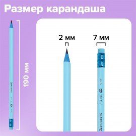 Набор карандашей чернографитных с ластиком BRAUBERG "PASTEL" 12 шт., HB, 181997