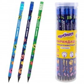 Карандаш чернографитный ЮНЛАНДИЯ "МОНСТРИКИ", 1 шт, HB, с ластиком, корпус ассорти, 182014