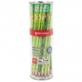 Карандаш чернографитный BRAUBERG "AVOCADO", 1 шт, HB, с ластиком, корпус ассорти, 182015