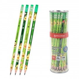 Карандаш чернографитный BRAUBERG "AVOCADO", 1 шт, HB, с ластиком, корпус ассорти, 182015