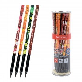 Карандаш чернографитный BRAUBERG "JUICY FRUIT", 1 шт, HB, с ластиком, корпус ассорти, 182017