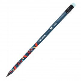 Карандаш чернографитный BRAUBERG "ONI", 1 шт, HB, с ластиком, корпус ассорти, 182023