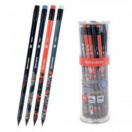 Карандаш чернографитный BRAUBERG "ONI", 1 шт, HB, с ластиком, корпус ассорти, 182023