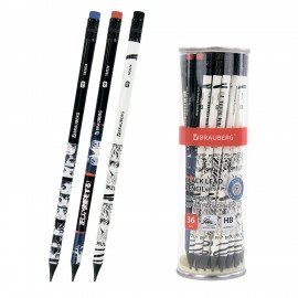 Карандаш чернографитный с принтом BRAUBERG "MANGA", 1 шт, HB,с ластиком, корпус ассорти, 182024