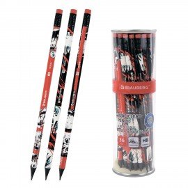 Карандаш чернографитный с принтом BRAUBERG "RED ANIME", 1 шт, HB, с ластиком, корпус ассорти, 182026