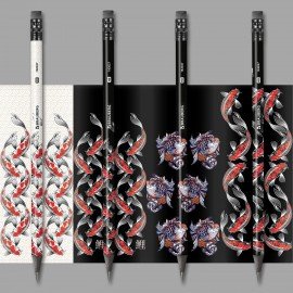 Карандаш чернографитный BRAUBERG "FISH KOI", 1 шт, HB, с ластиком, корпус ассорти, 182027