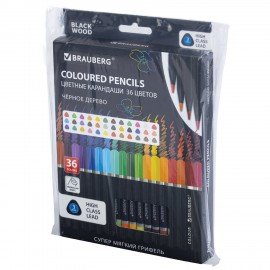 Карандаши цветные чёрное дерево BRAUBERG BLACK WOOD, 36 цветов, мягкий грифель, 182042