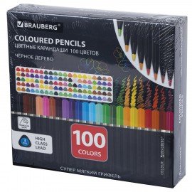Карандаши цветные чёрное дерево BRAUBERG BLACK WOOD, 100 цветов, мягкий грифель, 182045