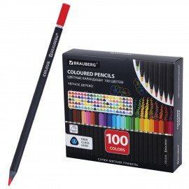 Карандаши цветные чёрное дерево BRAUBERG BLACK WOOD, 100 цветов, мягкий грифель, 182045