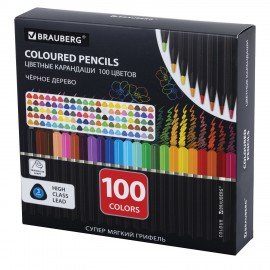 Карандаши цветные чёрное дерево BRAUBERG BLACK WOOD, 100 цветов, мягкий грифель, 182045