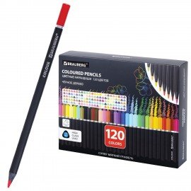 Карандаши цветные чёрное дерево BRAUBERG BLACK WOOD, 120 цветов, мягкий грифель, 182046