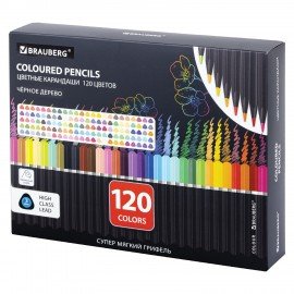 Карандаши цветные чёрное дерево BRAUBERG BLACK WOOD, 120 цветов, мягкий грифель, 182046