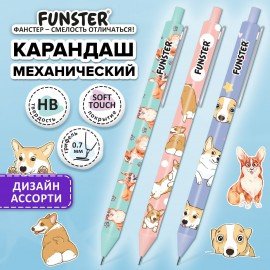 Карандаш механический 0,7 мм с принтом FUNSTER "CORGI", корпус soft-touch ассорти, 182060