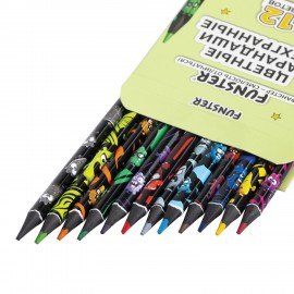 Карандаши цветные FUNSTER (ФАНСТЕР) МОНСТРИКИ, 12 цветов, черный корпус с принтом, трехгранные, 182065