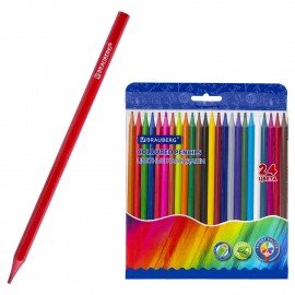 Карандаши цветные BRAUBERG, 24 цвета, цветной корпус, ПВХ бокс, шестигранные, 182068