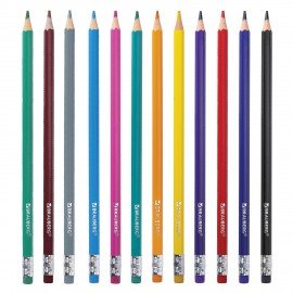 Карандаши цветные стираемые с ластиком BRAUBERG ERASABLE, 12 цветов, шестигранные, 182070