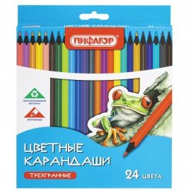 Карандаши цветные ПИФАГОР СТАНДАРТ 24 цвета, трехгранный корпус, 182088