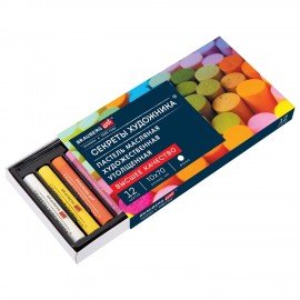 Пастель масляная BRAUBERG ART "Секреты художника", УТОЛЩЕННАЯ, 12 цветов, круглое сечение, 182099